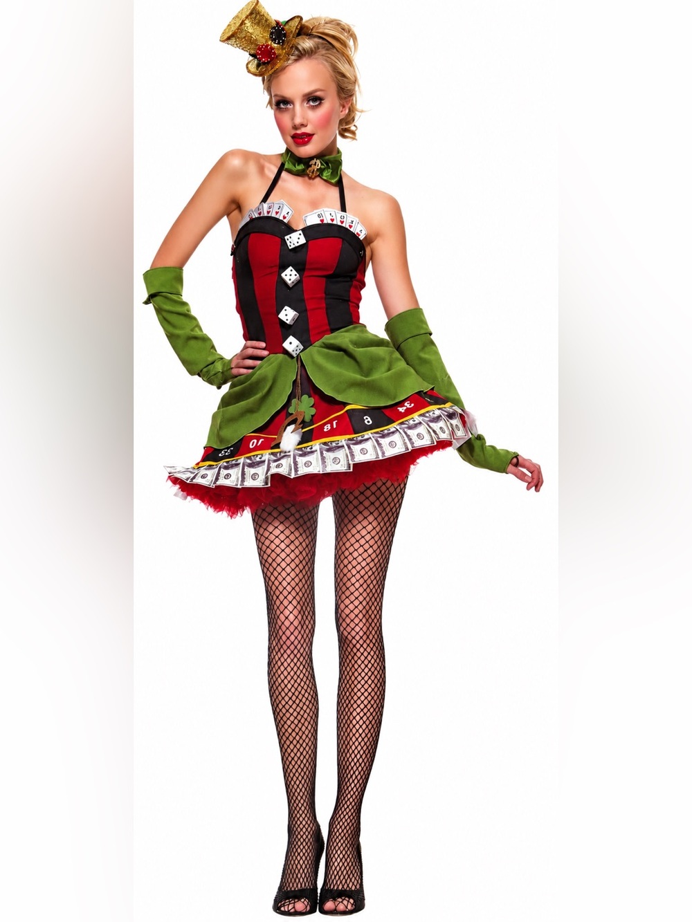 Lady Luck Cosplay/Halloween Costume Dress in Red, Black & Green. Size large.